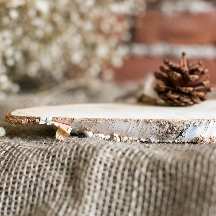 Birch wood sign board RusticReach with bark edge on burlap with pine cone decor on Tampa Home & Garden Store