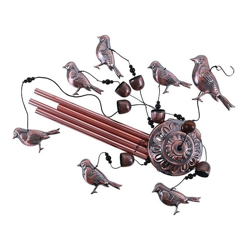 Copper bird wind chime with aluminum tubes and decorative disk Stevvex STWC83749OWNDJE wind chimes on Tampa Home & Garden Store