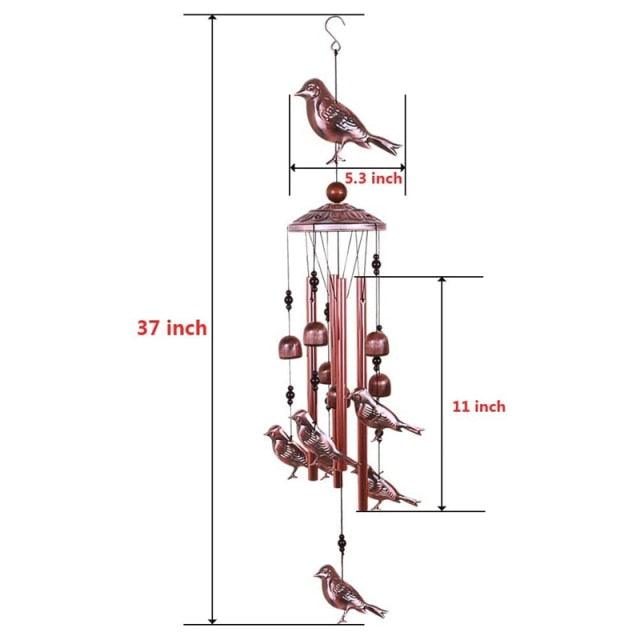 Bird wind chimes by Stevvex copper finish, aluminum tubes and 3 bird ornaments; deep tone decor on Tampa Home & Garden Store