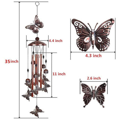 Bird wind chimes by Stevvex copper with butterfly accents and aluminum tubes for melodic tones on Tampa Home & Garden Store
