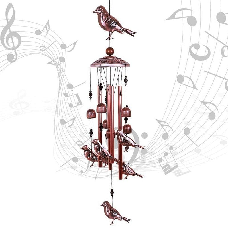 Bird wind chimes copper-tone with aluminum tubes by Stevvex, decorative hanging wind bell on Tampa Home & Garden Store