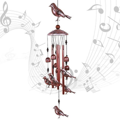 Bird wind chimes copper-tone with aluminum tubes by Stevvex, decorative hanging wind bell on Tampa Home & Garden Store
