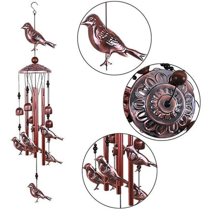 Copper bird wind chimes with aluminum tubes and decorative medallion by Stevvex on Tampa Home & Garden Store