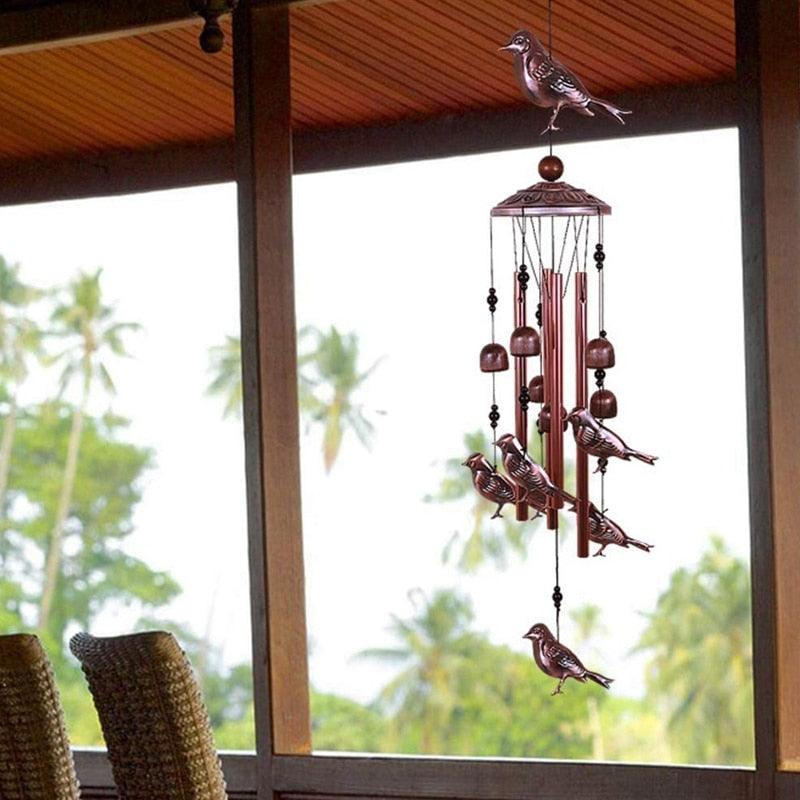 Bird wind chimes by Stevvex copper antique with aluminum tubes for wall decor on Tampa Home & Garden Store