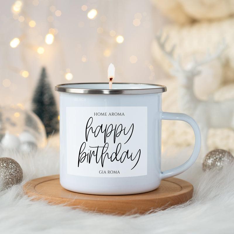 16oz Candle Mug Gia Roma light blue ceramic mug candle with happy birthday label on Tampa Home & Garden Store