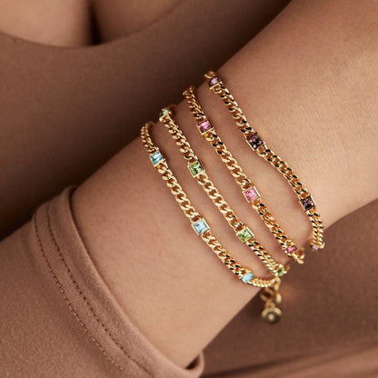 March Birthstone Aquamarine Curb Chain Bracelets by ALEX AND ANI with square-cut stones on Tampa Home & Garden Store
