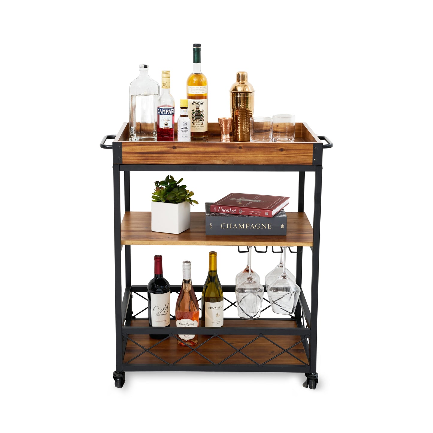 the modern manor rubberwood bar cart and tray