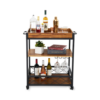 the modern manor rubberwood bar cart and tray
