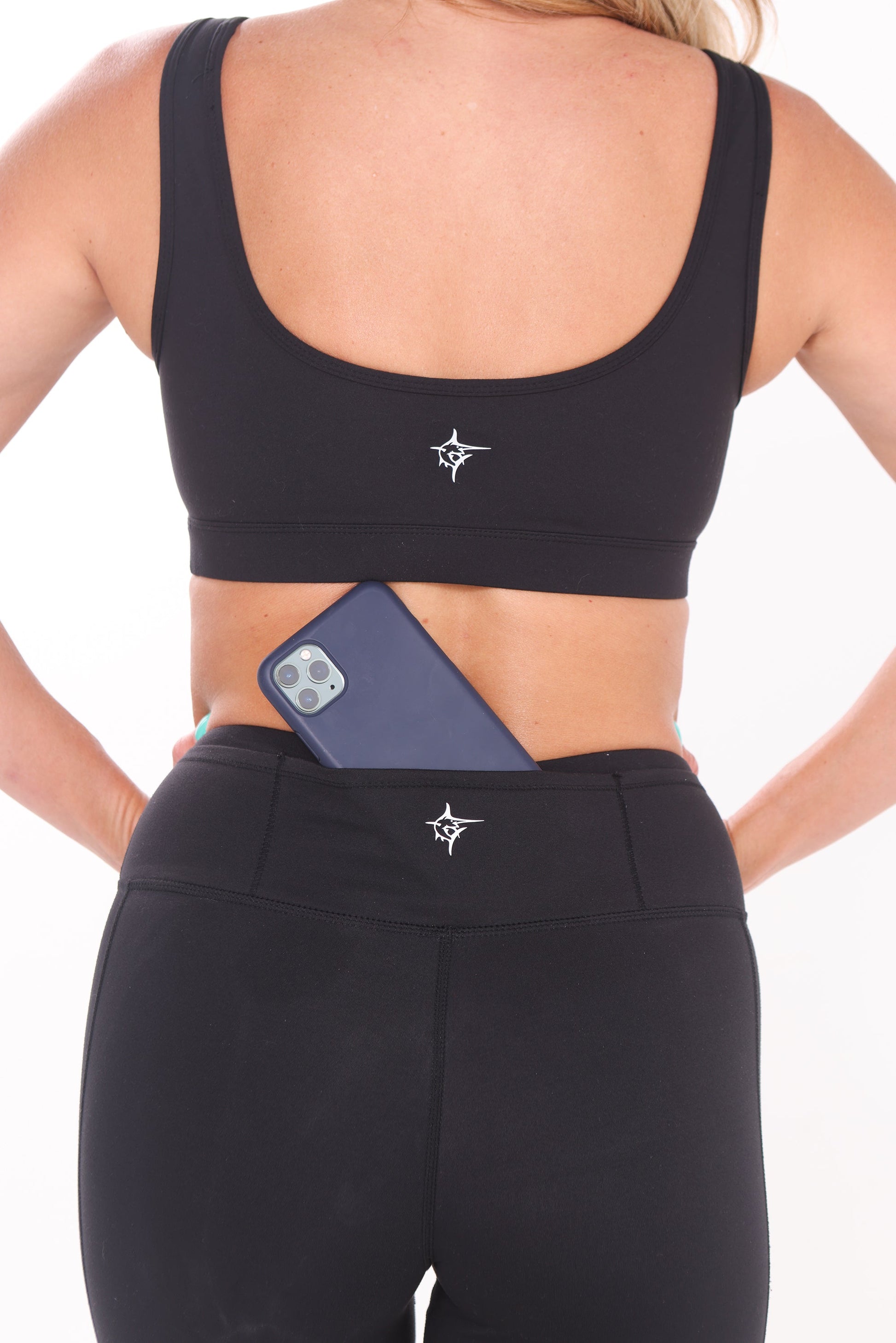 HydroFlex Cut Out Leggings by White Water Life, black with small back logo on Tampa Home & Garden Store