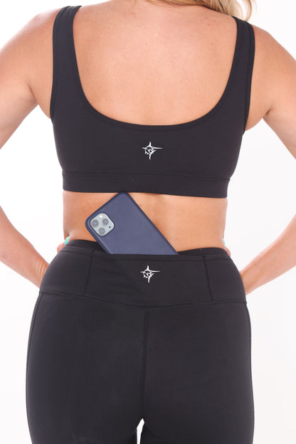 HydroFlex Cut Out Leggings by White Water Life, black with small back logo on Tampa Home & Garden Store