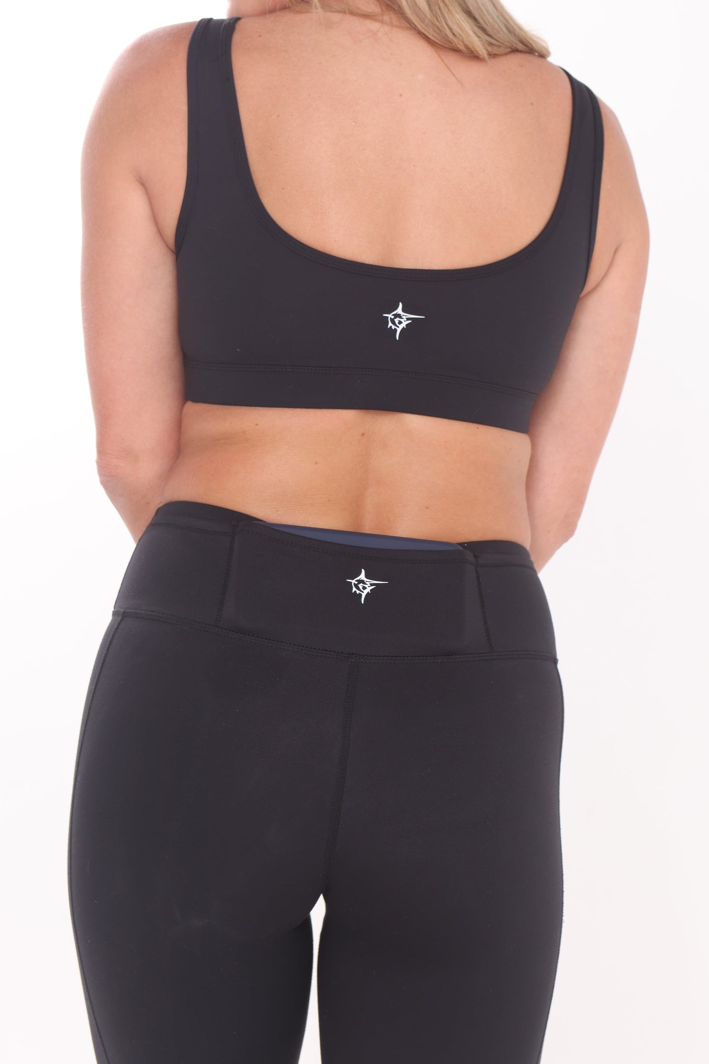HydroFlex Cut Out Leggings by White Water Life, black athletic leggings with small back logo on Tampa Home & Garden Store