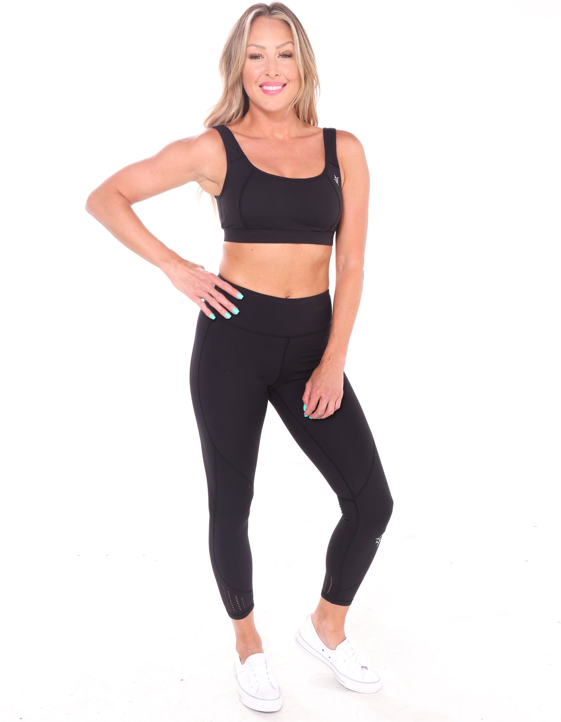 Open Back Sports Bra black by White Water Life with chest logo on Tampa Home & Garden Store