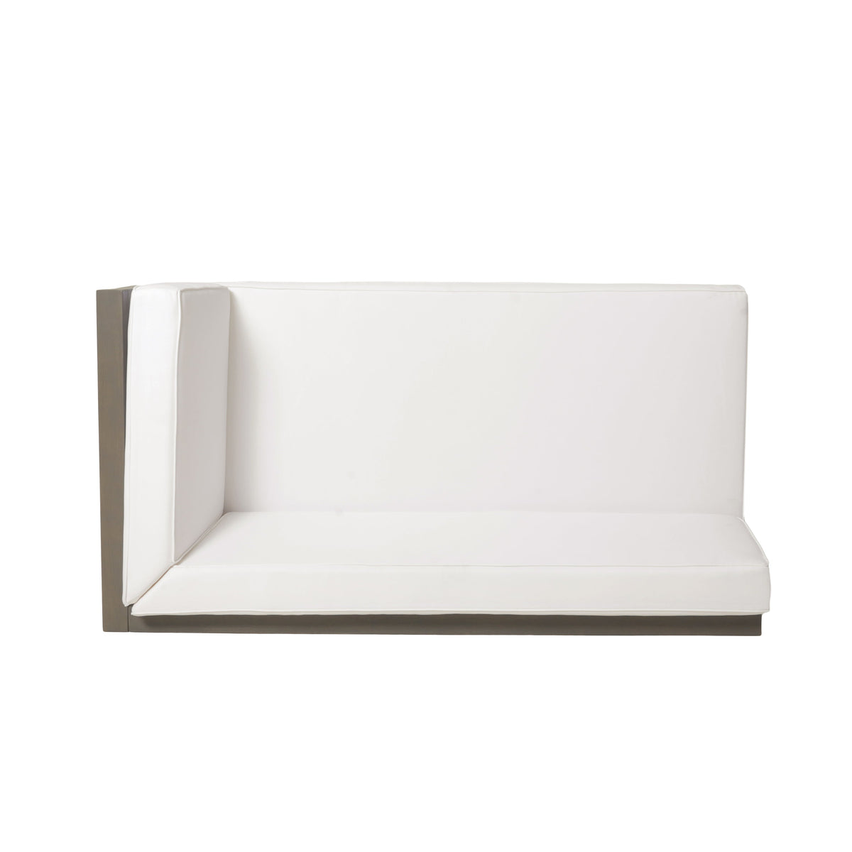 Brava X Back Right Corner Bench with acacia wood frame and white cushions on Tampa Home & Garden Store