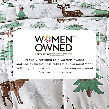 Reversible Christmas Comforter and Sham Set with reindeer and trees on white by Great Bay Home on Tampa Home & Garden Store