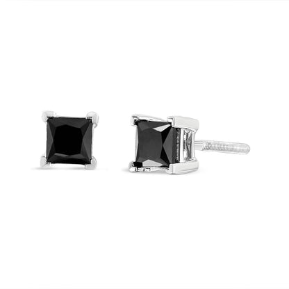 Earrings .925 Sterling Silver black diamond princess-cut stud earrings with screw backs 4.00 cttw on Tampa Home & Garden Store