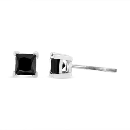 Sterling silver 4.00 Cttw princess-cut black diamond stud earrings with 4-prong screw backs on Tampa Home & Garden Store