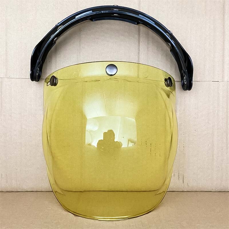 Retro Bubble Shield Visor in golden-yellow tint with black mounting bar and three-buckle on Tampa Home & Garden Store