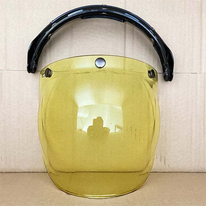 Retro Bubble Shield Visor in golden-yellow tint with black mounting bar and three-buckle on Tampa Home & Garden Store