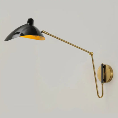 Brass adjustable wall sconce by Decorbites with black shade and gold interior on Tampa Home & Garden Store