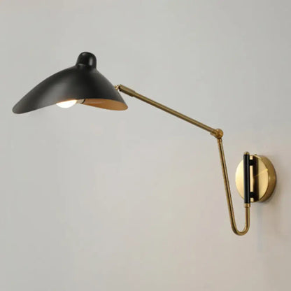 Brass adjustable wall sconce with black shade and gold arm by Decorbites on Tampa Home & Garden Store