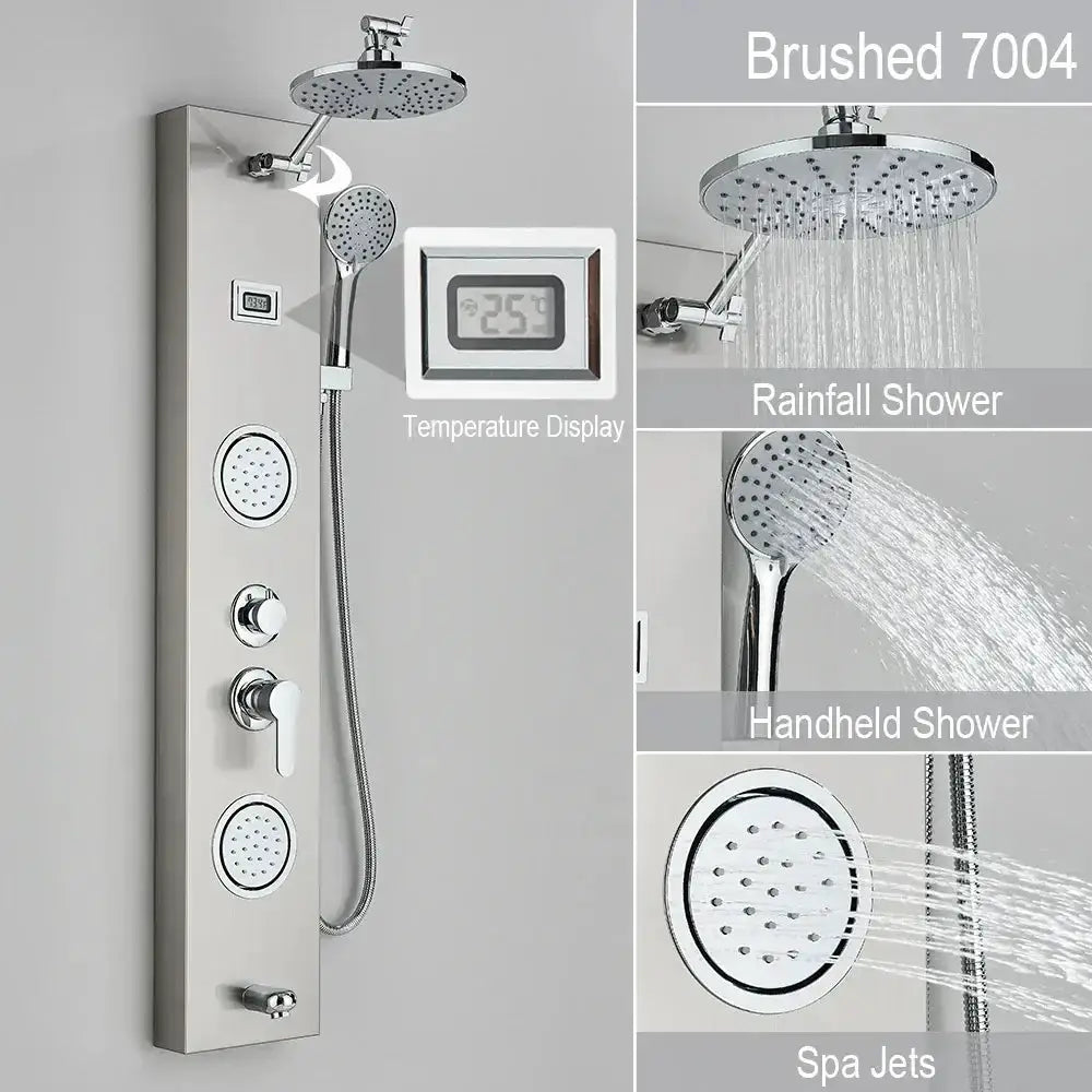 Black and Chrome Rainfall Shower Panel with Rack