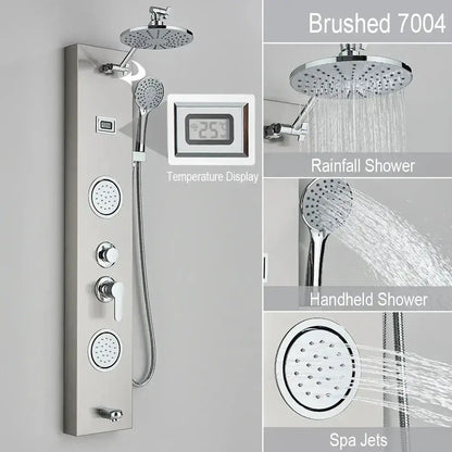 Black and Chrome Rainfall Shower Panel with Rack