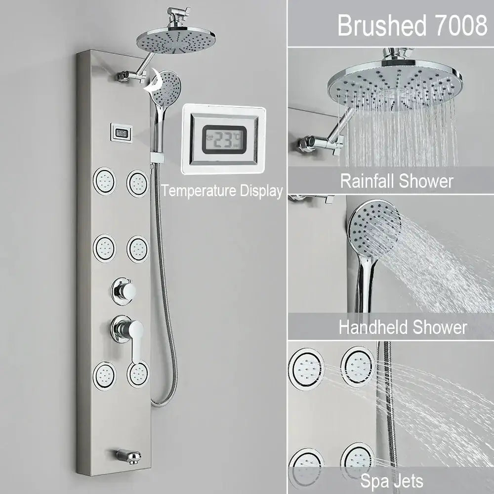 Black and Chrome Rainfall Shower Panel with Rack