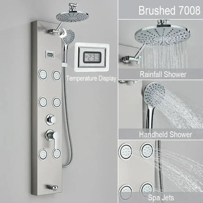 Black and Chrome Rainfall Shower Panel with Rack