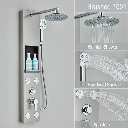 Black and Chrome Rainfall Shower Panel with Rack