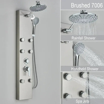 Black and Chrome Rainfall Shower Panel with Rack