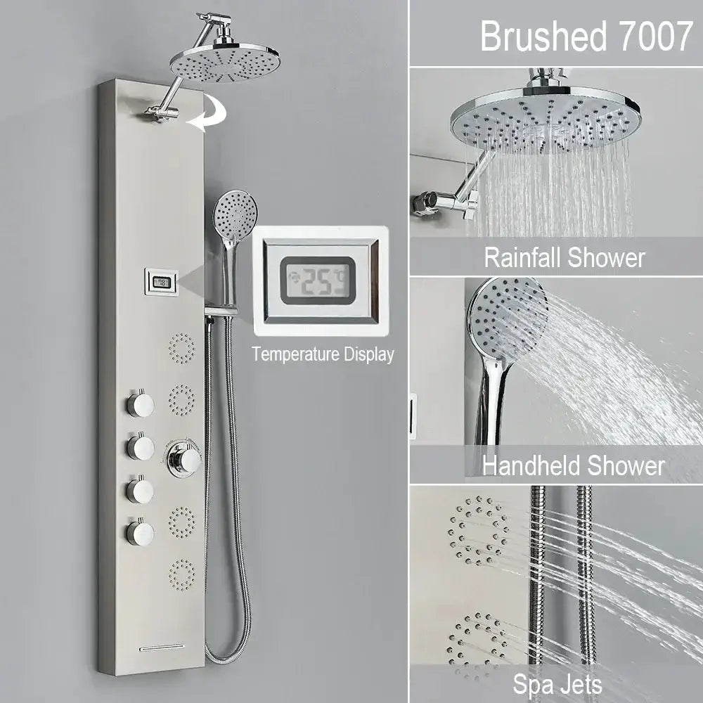Black and Chrome Rainfall Shower Panel with Rack