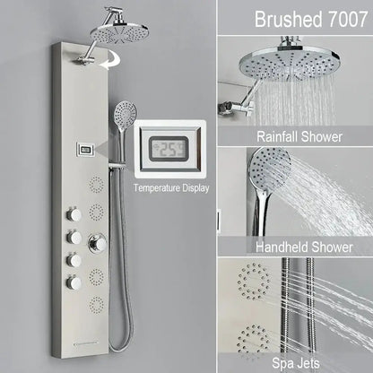 Black and Chrome Rainfall Shower Panel with Rack
