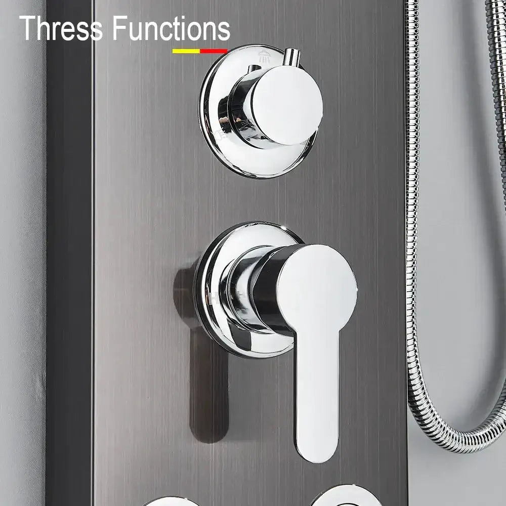 Black and Chrome Rainfall Shower Panel with Rack