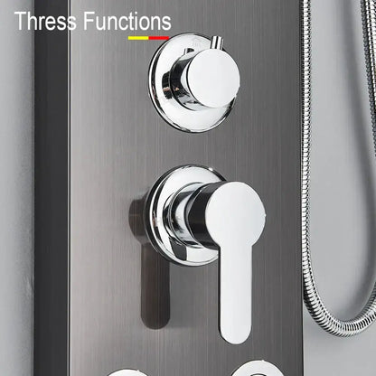 Black and Chrome Rainfall Shower Panel with Rack