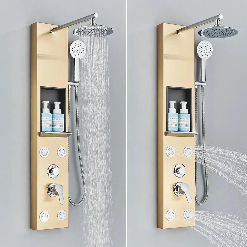 Black and Chrome Rainfall Shower Panel with Rack
