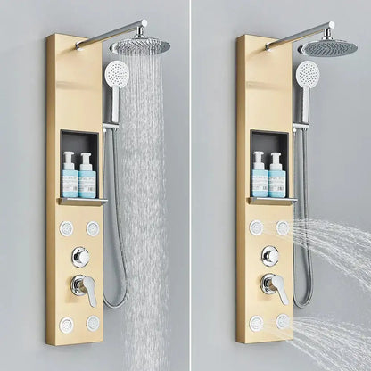 Black and Chrome Rainfall Shower Panel with Rack