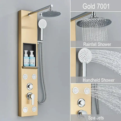 Black and Chrome Rainfall Shower Panel with Rack