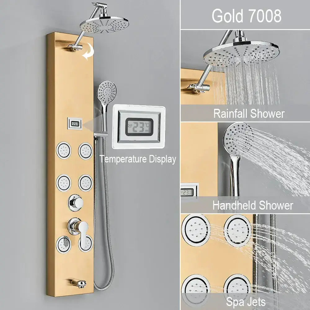 Black and Chrome Rainfall Shower Panel with Rack
