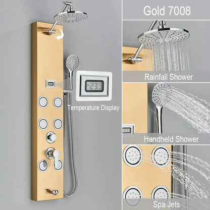 Black and Chrome Rainfall Shower Panel with Rack