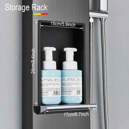 Black and Chrome Rainfall Shower Panel with Rack