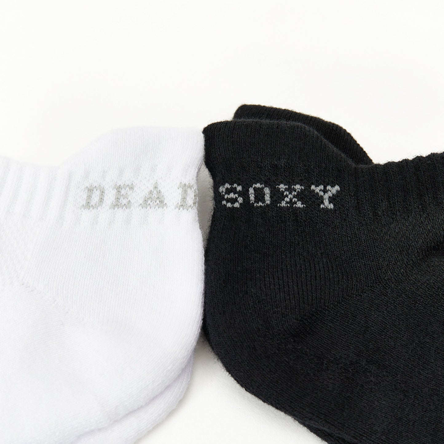 Ankle socks 2-pack by DeadSoxy in white and black with knit cuffs on Tampa Home & Garden Store