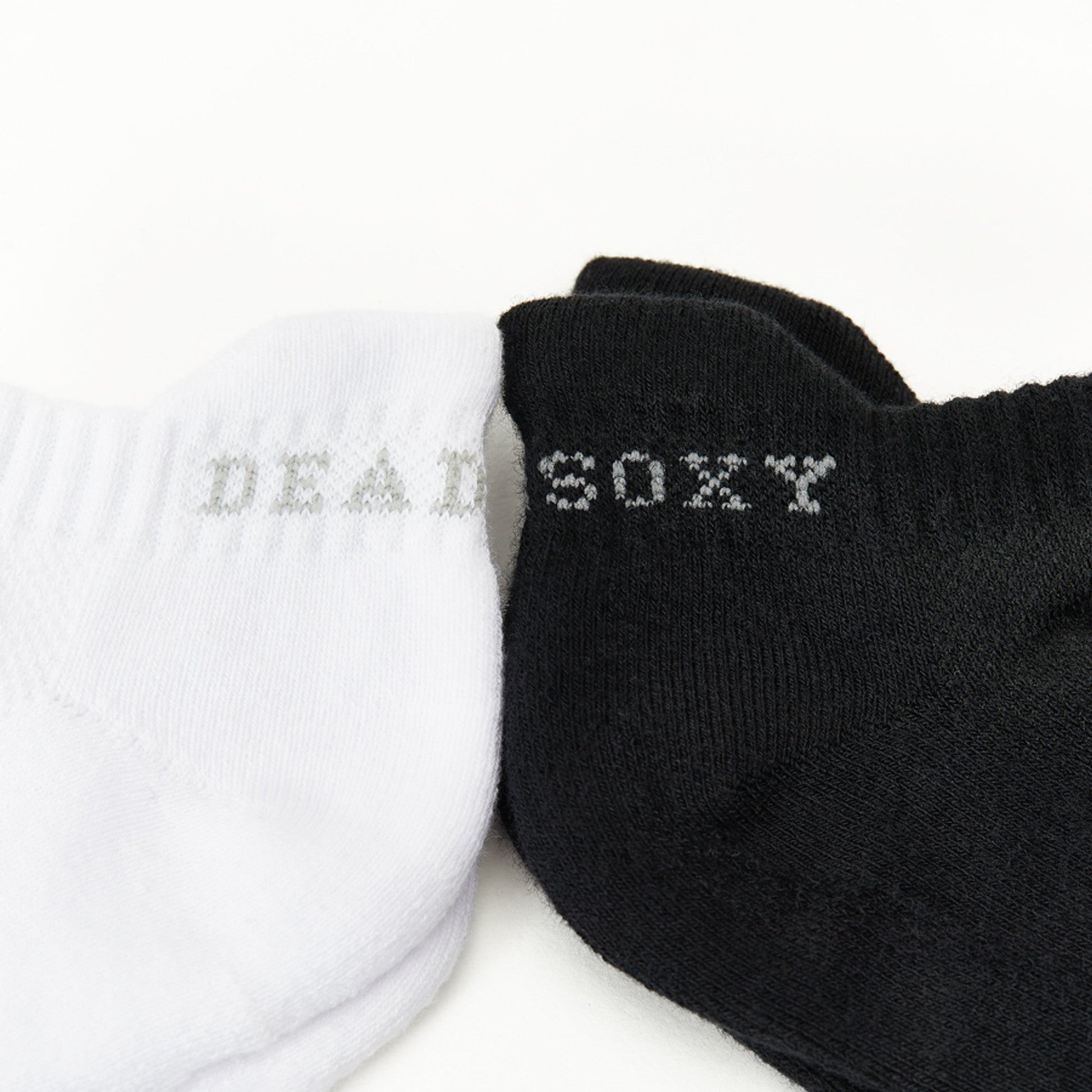 Ankle socks 2-pack by DeadSoxy in white and black with knit cuffs on Tampa Home & Garden Store