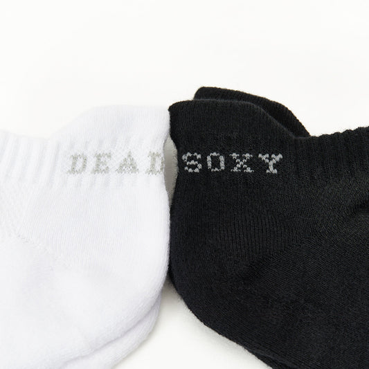 Ankle socks 2-pack by DeadSoxy in white and black with knit cuffs on Tampa Home & Garden Store