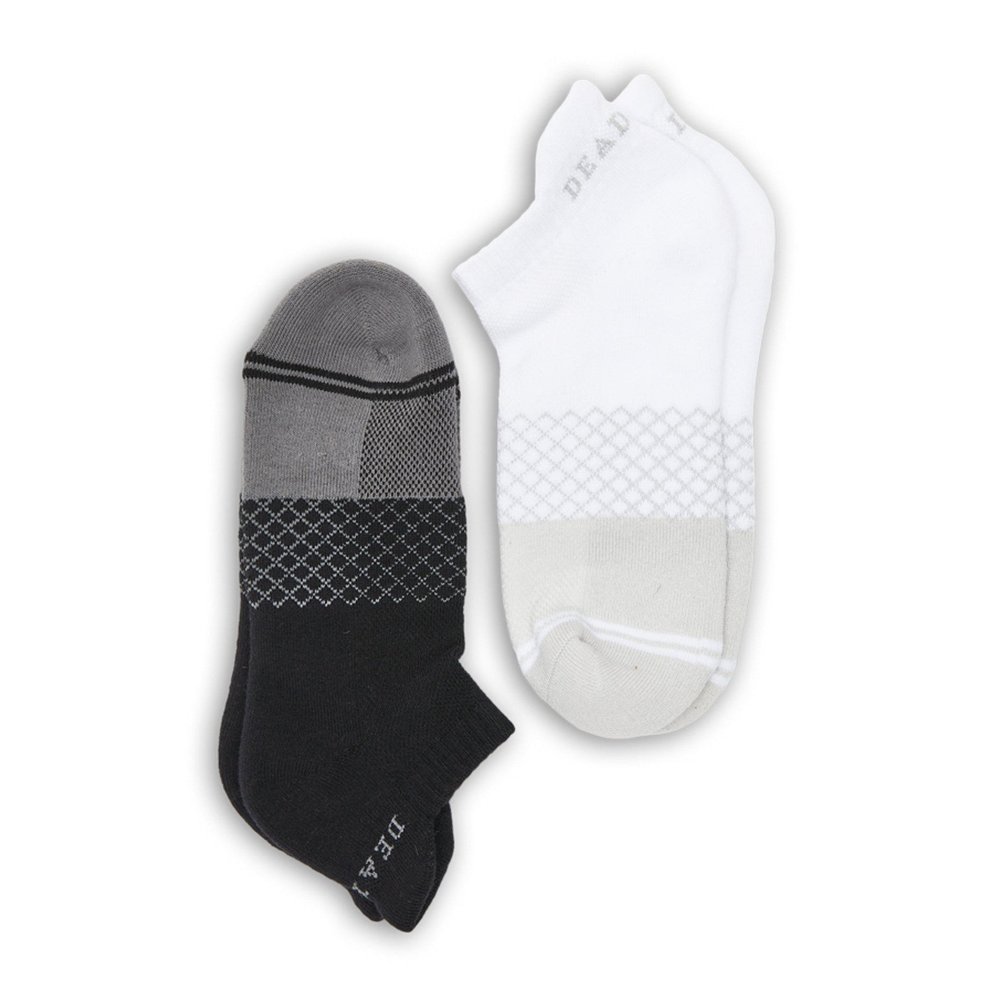 Black and White Ankle Socks 2-Pack by DeadSoxy; 2 pairs white and gray, ankle socks on Tampa Home & Garden Store