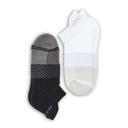 Black and White Ankle Socks 2-Pack by DeadSoxy; 2 pairs white and gray, ankle socks on Tampa Home & Garden Store