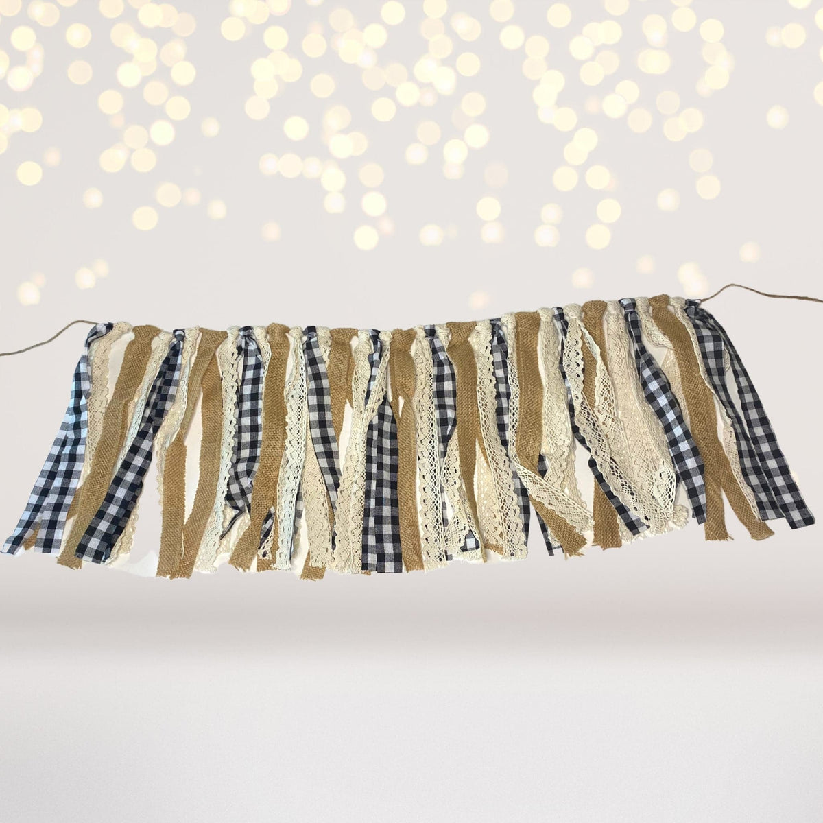 Black and White Buffalo Plaid Banner with lace burlap fringe Chicky Chicky Bling Bling on Tampa Home & Garden Store