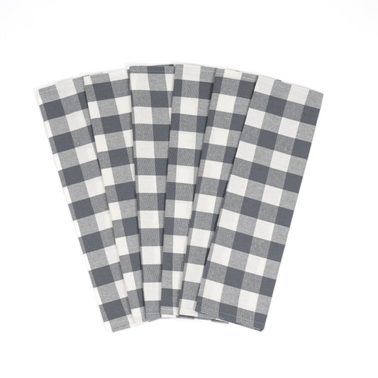 Plaid kitchen towels set of 6, 100% cotton gray and white check by Organic Cotton Mart on Tampa Home & Garden Store