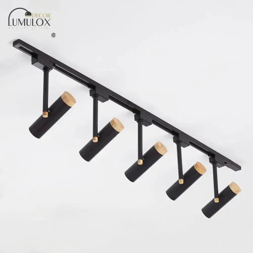 Black and wood 3-light track ceiling lamp with cylindrical spotlights Decorbites on Tampa Home & Garden Store
