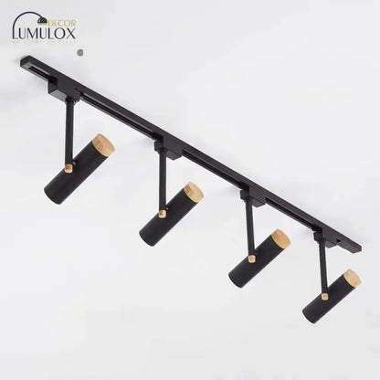 Ceiling track lighting bar, black with wood accents, five spotlights Decorbites on Tampa Home & Garden Store