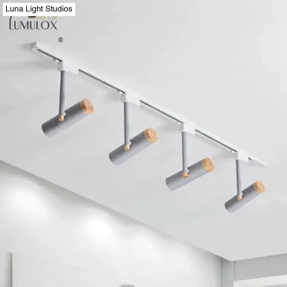 Five-light gray metal track lighting fixture with wood accents for kitchen by Decorbites on Tampa Home & Garden Store